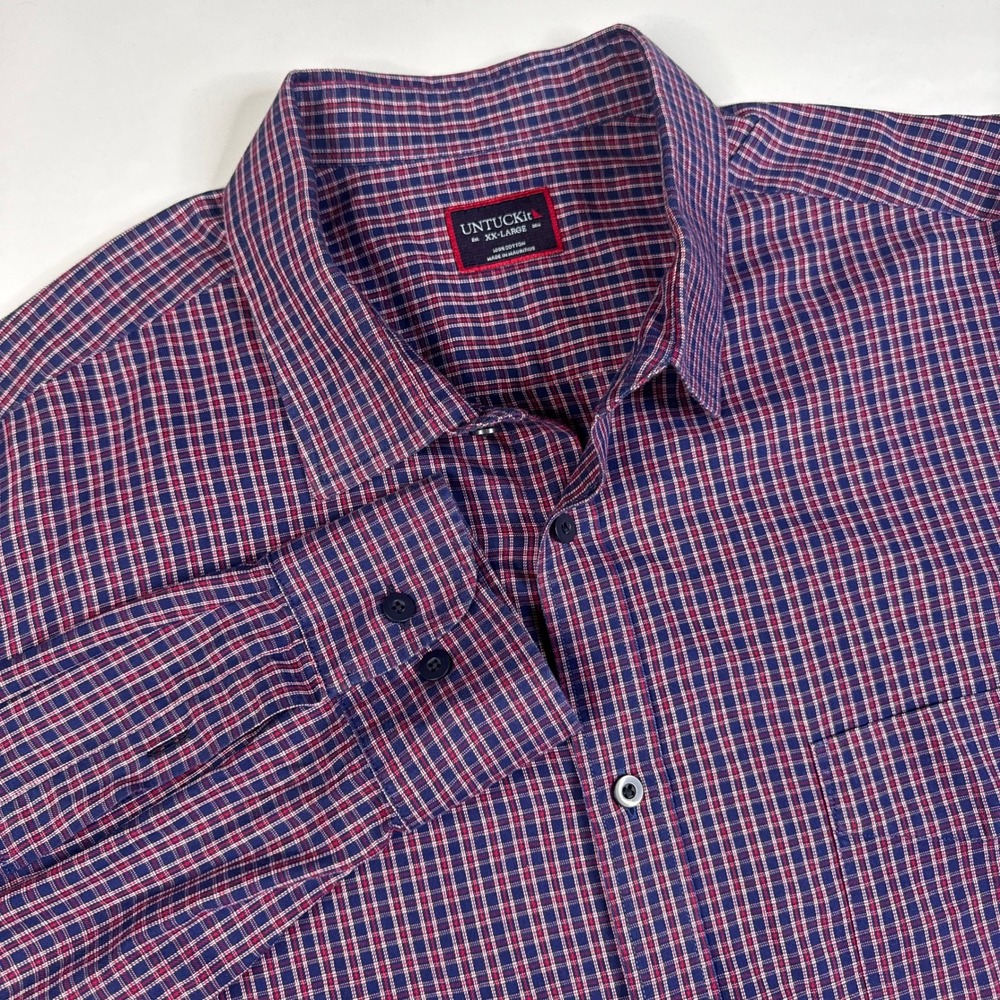 UNTUCKit Button Down Shirt Mens XXL Blue Red Plaid Cotton Long Sleeve‎ Casual